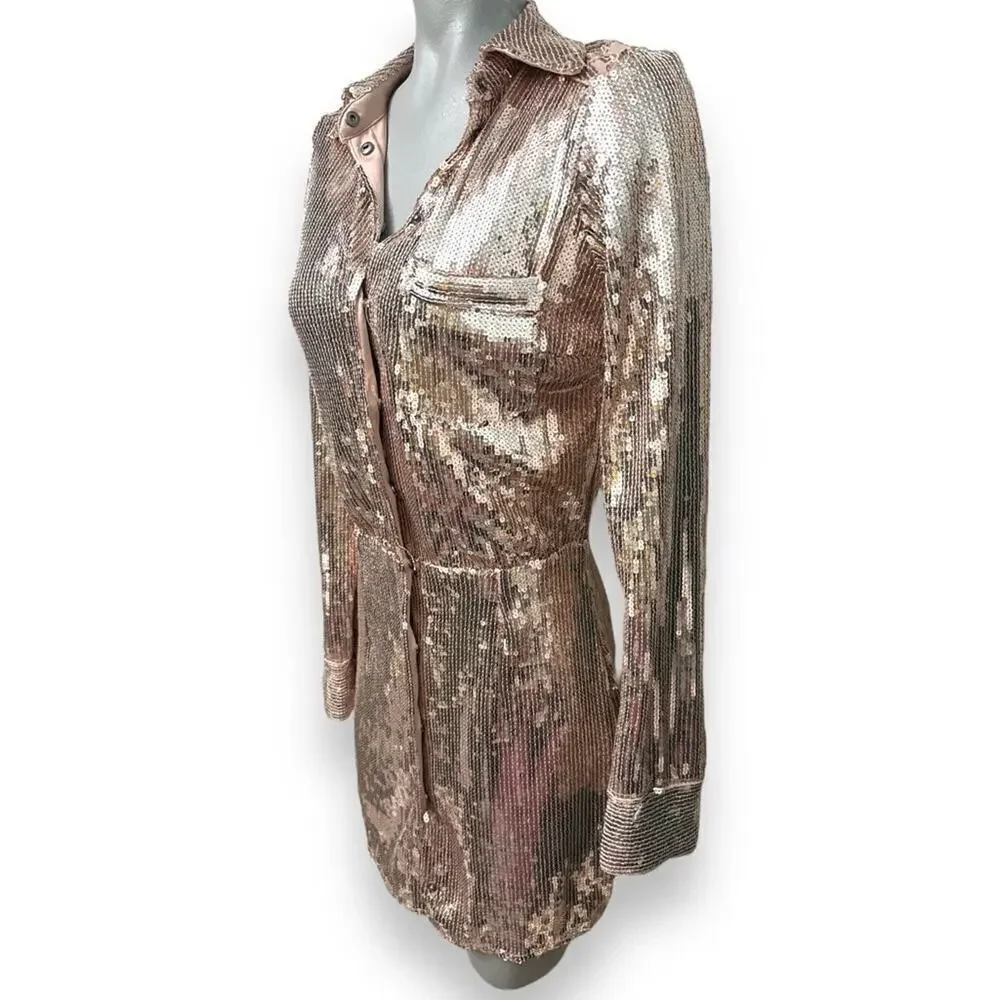 Free People Sophie Sequin Mini Dress in Champagne Size XS